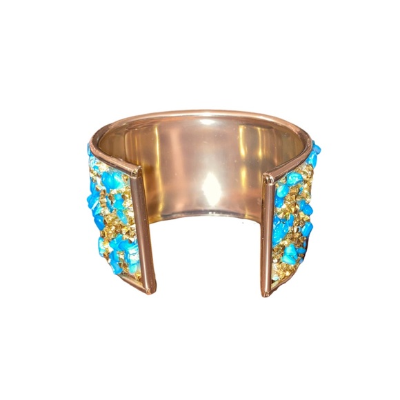 NWT Liv Oliver 18k Gold Plated Turquoise Gold Bead Cuff Bangle - Picture 3 of 3